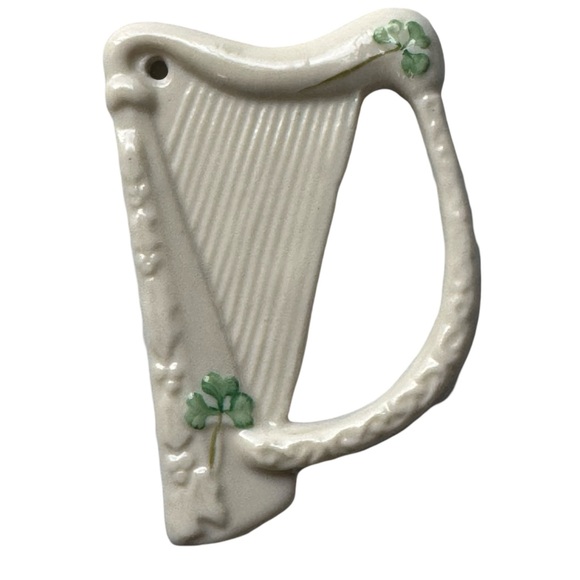 Irish Belleek Celtic Harp, Porcelain Christmas Ornament. 2” x 3”, GUD - Picture 3 of 14